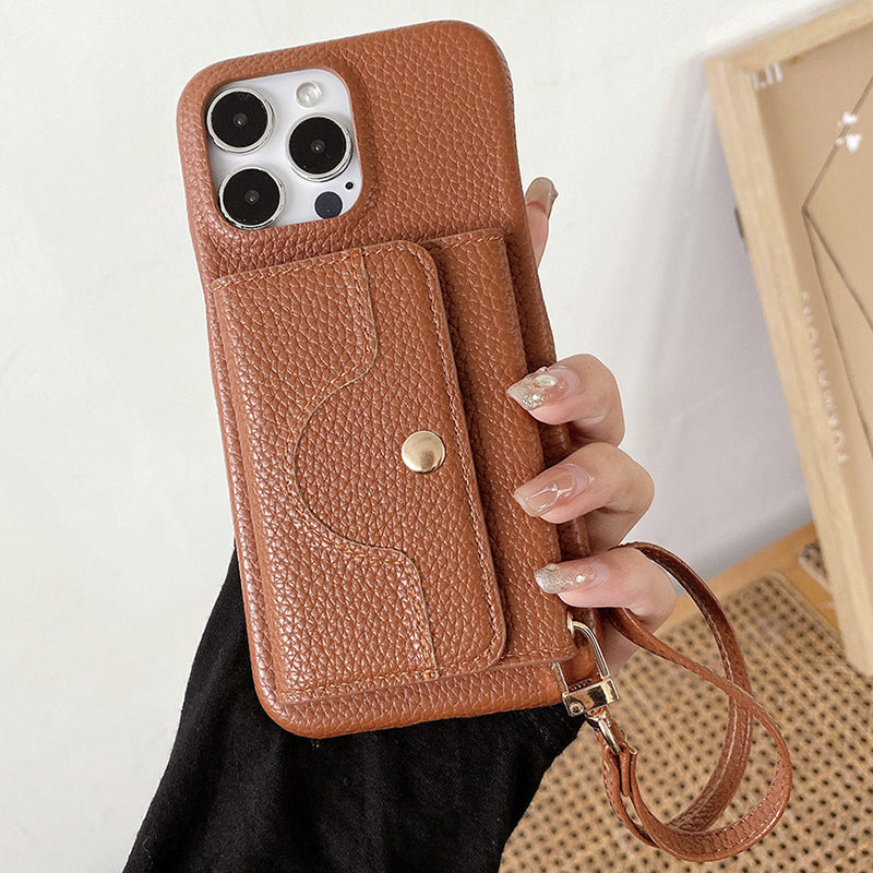 Schützende pinkfarbene Handyhülle mit Spiegel und Handgelenkschlaufe