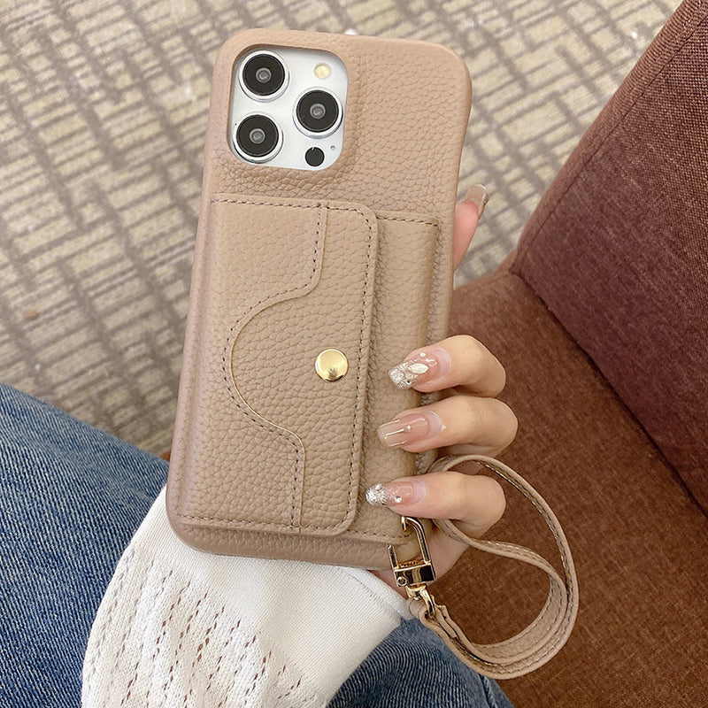 Schützende pinkfarbene Handyhülle mit Spiegel und Handgelenkschlaufe