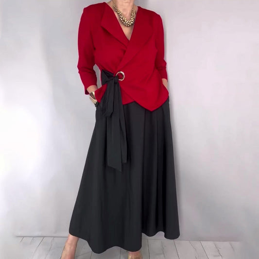 🔥Solange der Vorrat reicht 40 % Rabatt!🎉Modisches Oberteil und einfarbiger Rock für Damen, zweiteiliges Set