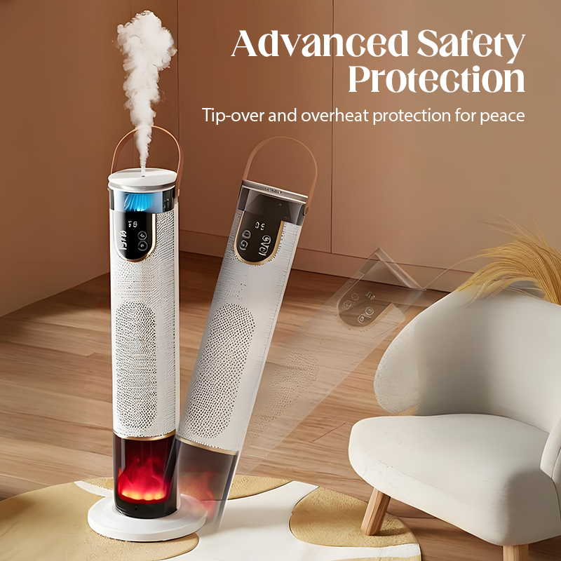 🔥💧2000W värmare för snabb uppvärmning och befuktning! 3D-flammatmosfär | Vidvinkelvärme | Fjärrkontroll och pekskärm | Säkert tippskydd ✅