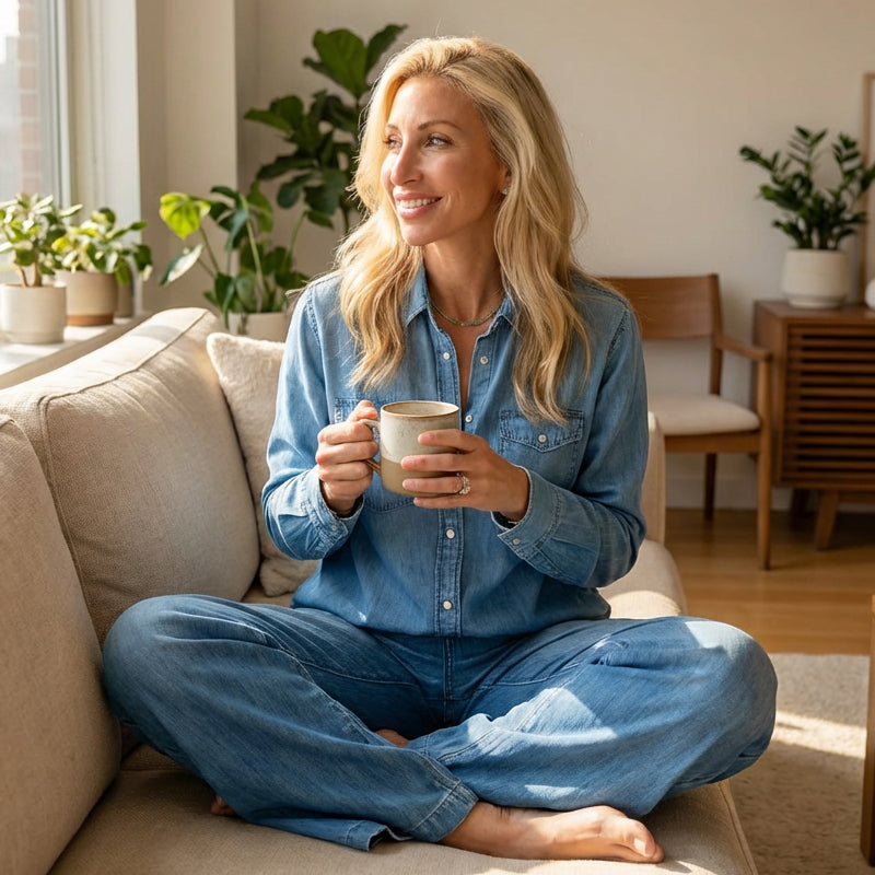 📢📢50 % RABATT!! ⏰2-teiliges Pyjama-Set aus Denim-Imitat für Damen