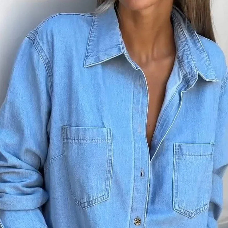 Damenhemdkleid aus schlammfarbenem Denim mit Knöpfen
