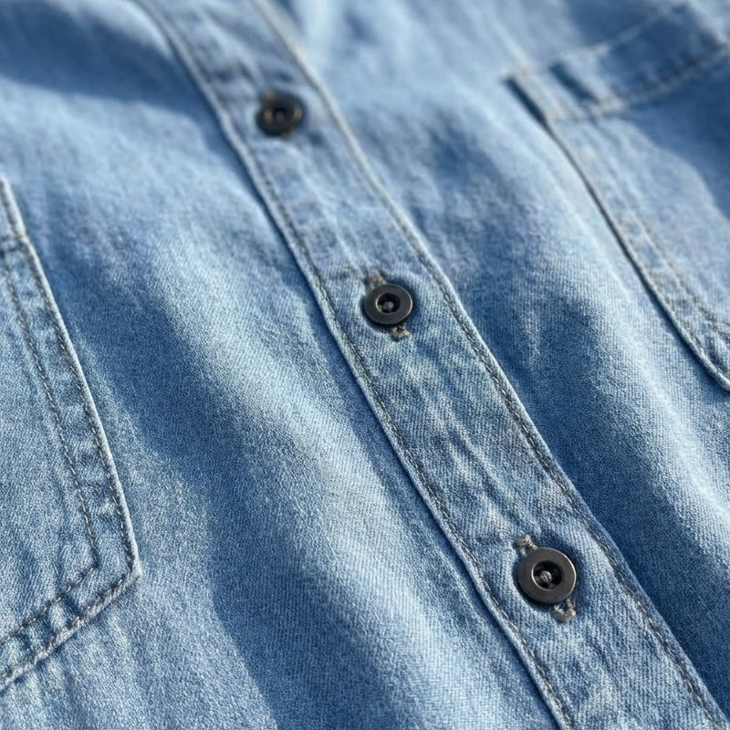 Damenhemdkleid aus schlammfarbenem Denim mit Knöpfen