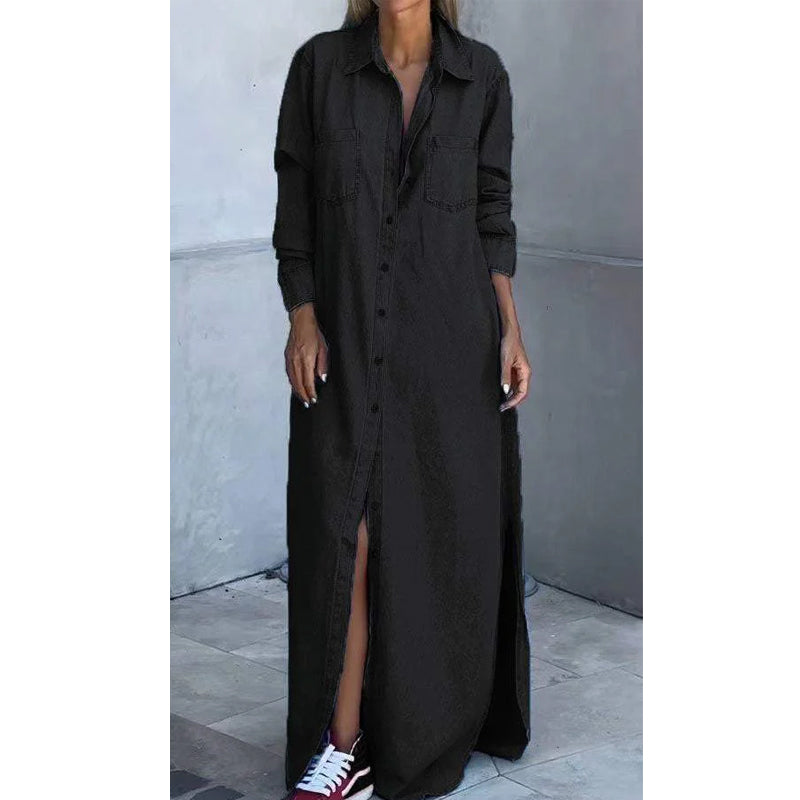 Damenhemdkleid aus schlammfarbenem Denim mit Knöpfen