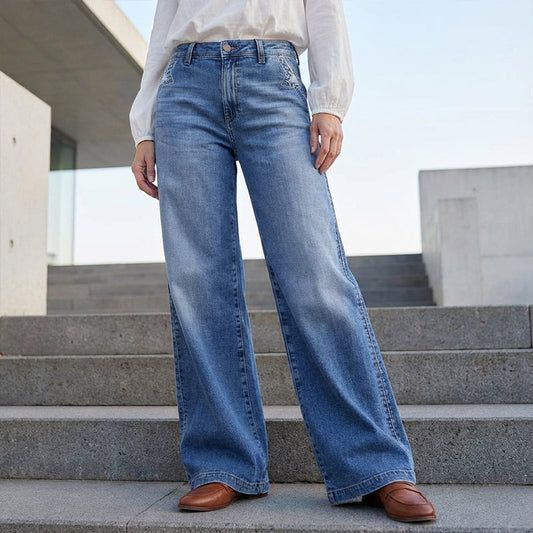 Damen-Vintage-Hochbund-Weitbeinjeans