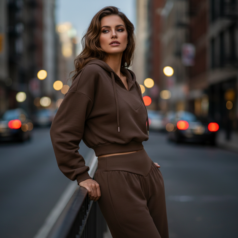 Damen-Set aus kurzem Hoodie und weit geschnittener Hose