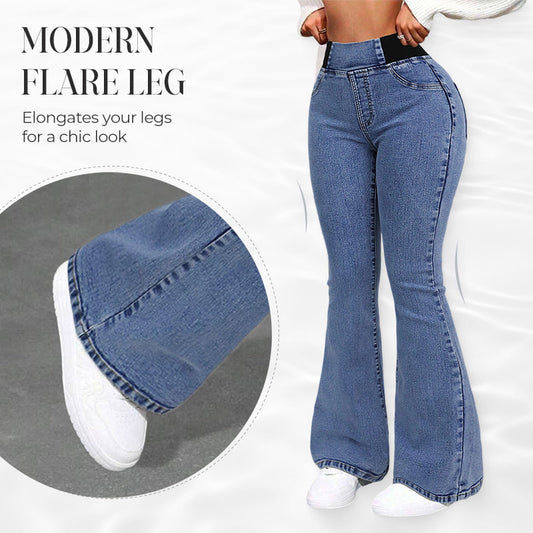 Damen High-Waist Schlagjeans aus Stretch-Denim| Kuschelwohl