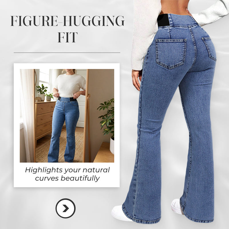 Damen High-Waist Schlagjeans aus Stretch-Denim| Kuschelwohl