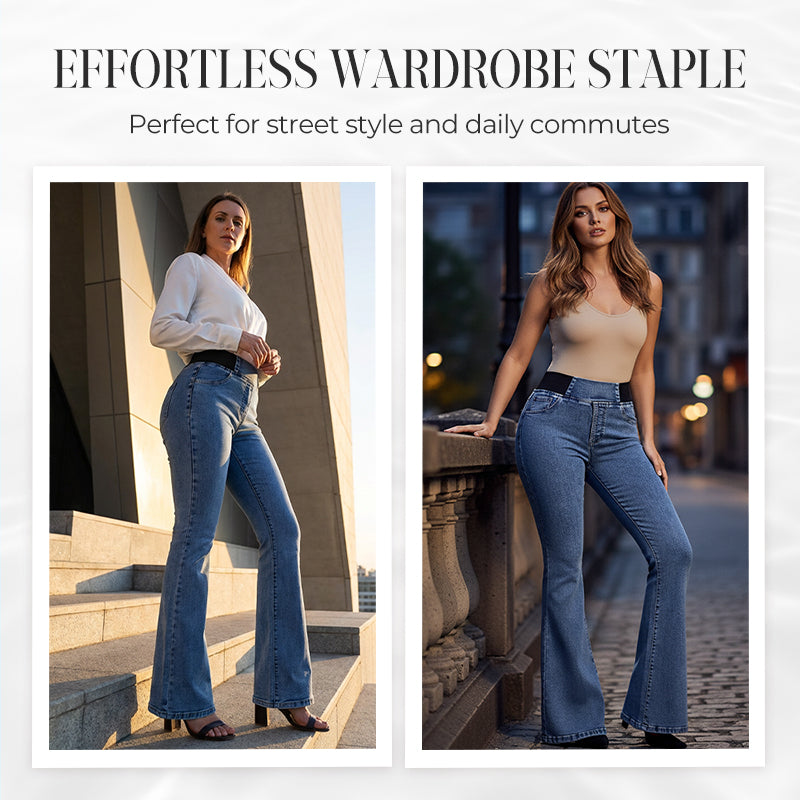 Damen High-Waist Schlagjeans aus Stretch-Denim| Kuschelwohl