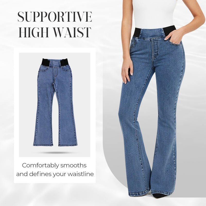 Damen High-Waist Schlagjeans aus Stretch-Denim| Kuschelwohl