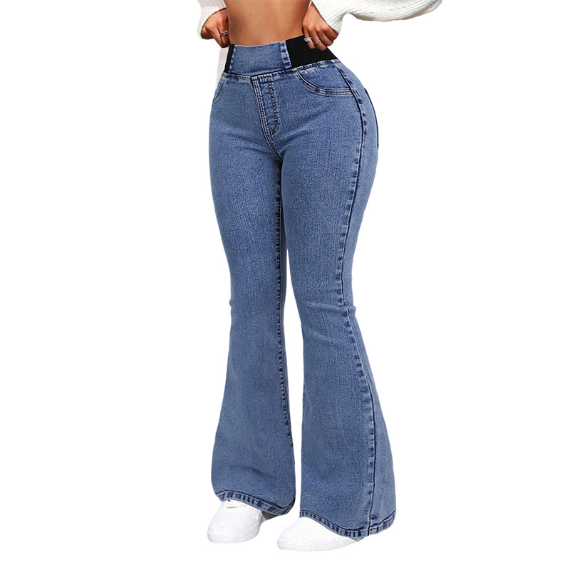 Damen High-Waist Schlagjeans aus Stretch-Denim| Kuschelwohl