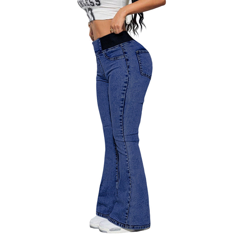 Damen High-Waist Schlagjeans aus Stretch-Denim| Kuschelwohl