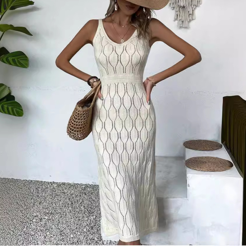 🎁Neu eingetroffen – 50 % reduziert!💥 Elegantes Lochmuster-Strickkleid mit V-Ausschnitt