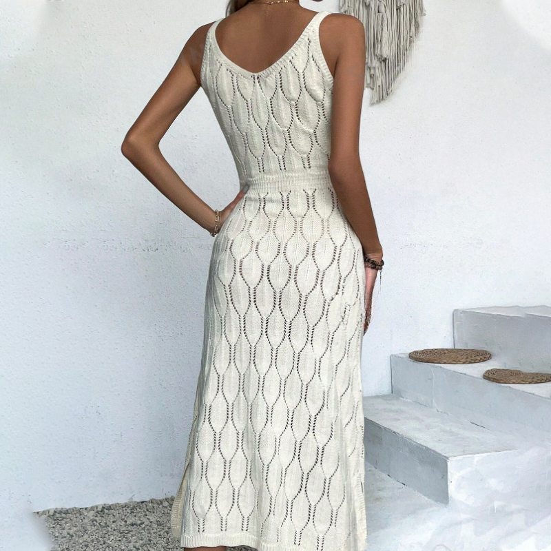 🎁Neu eingetroffen – 50 % reduziert!💥 Elegantes Lochmuster-Strickkleid mit V-Ausschnitt
