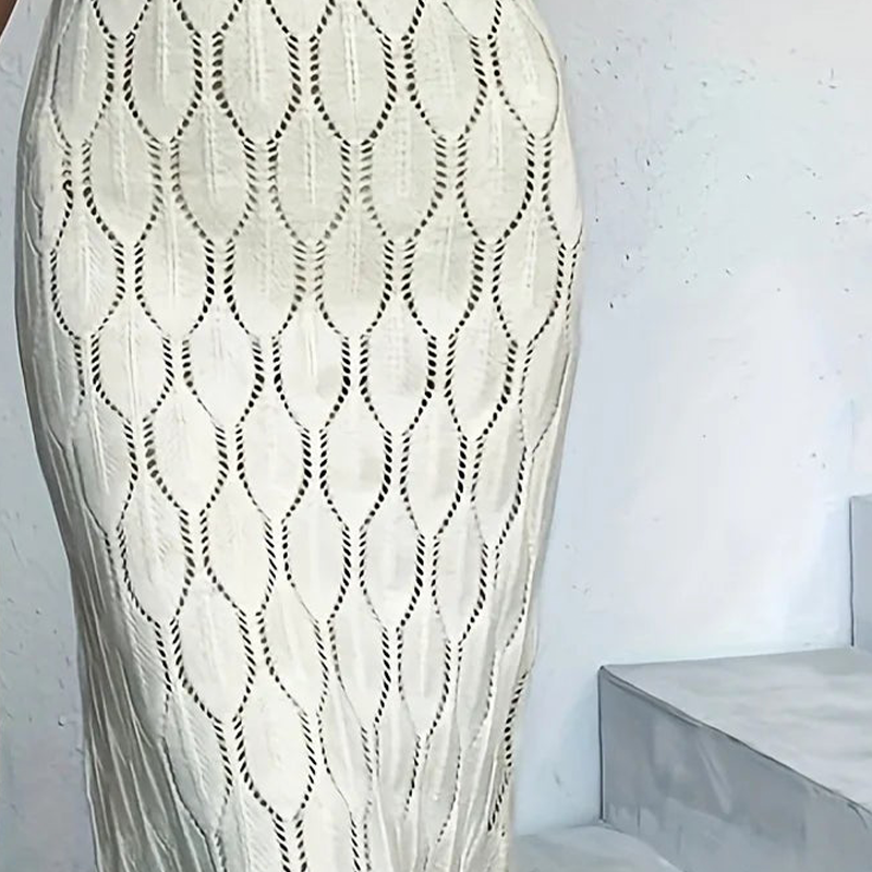 🎁Neu eingetroffen – 50 % reduziert!💥 Elegantes Lochmuster-Strickkleid mit V-Ausschnitt