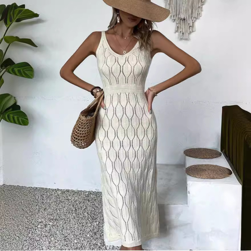 🎁Neu eingetroffen – 50 % reduziert!💥 Elegantes Lochmuster-Strickkleid mit V-Ausschnitt