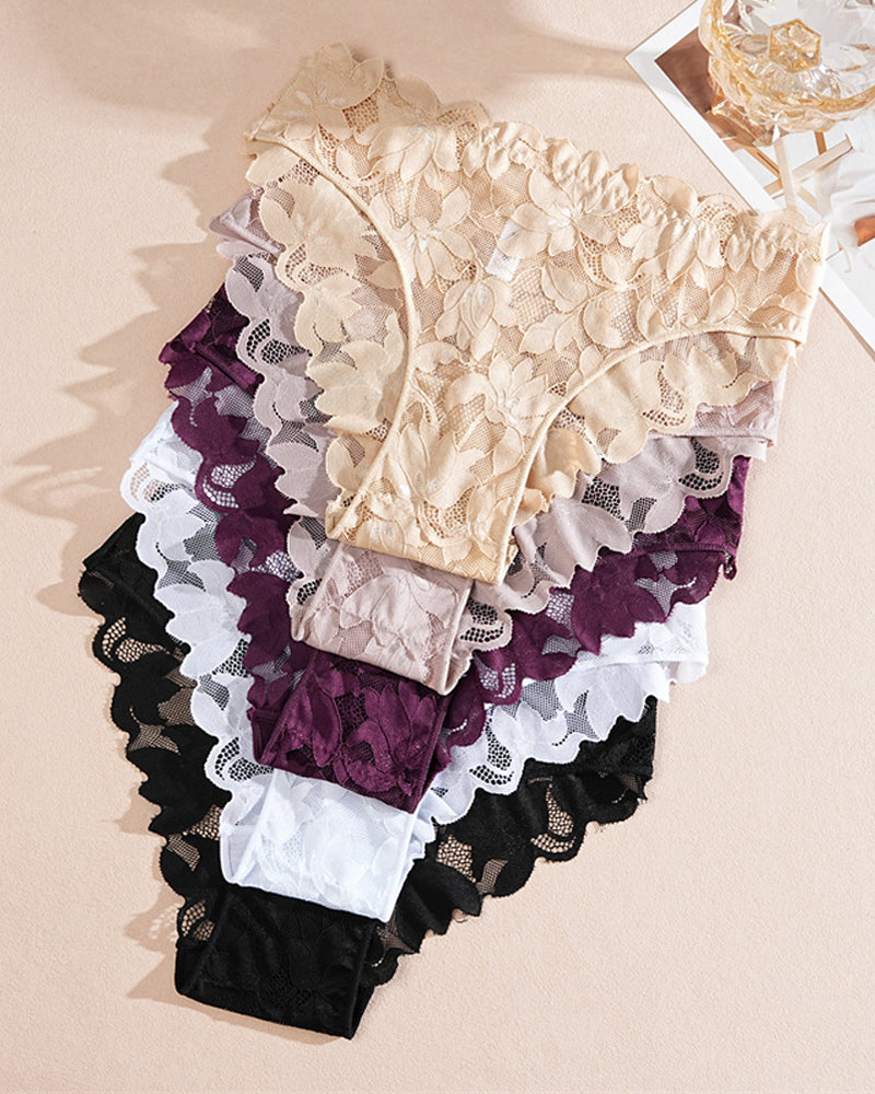 Sexy Damen-Slip aus atmungsaktivem Mesh mit floraler Spitze