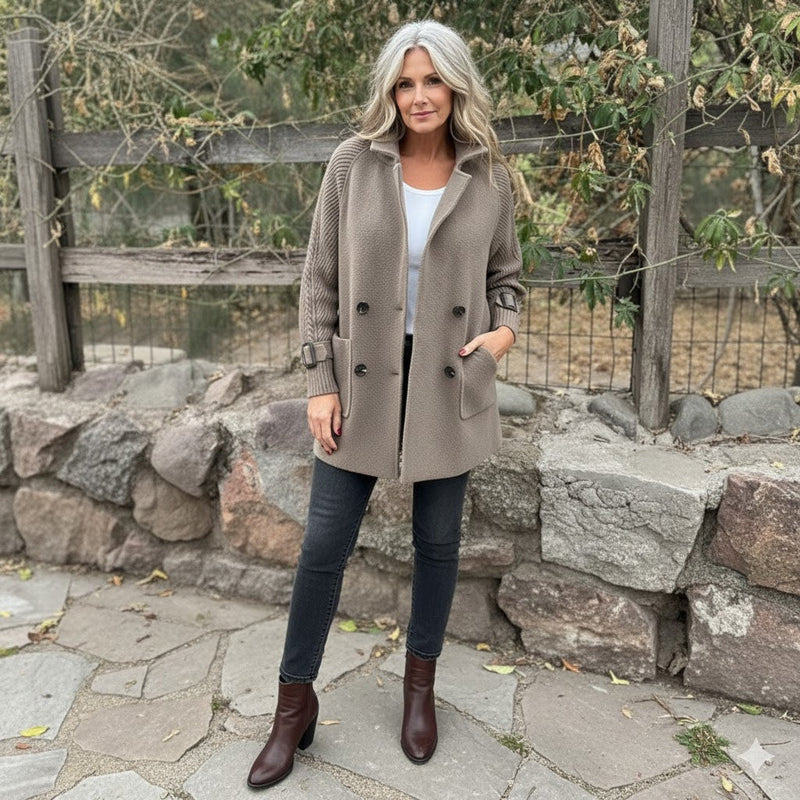 Manteau mi-long croisé en laine pour femme – Élégant, chaud et parfait pour l'hiver ❄️ | Soldes de Noël 🎄 Jusqu'à 50 % de réduction